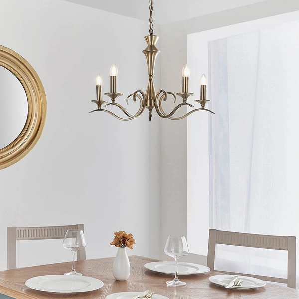 Lampa świecznikowa wisząca Kora KORA-5AB łańcuch mosiądz