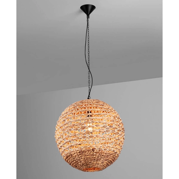 Okrągła lampa wisząca GUARDIA LE44576 ball kula naturalna czarna