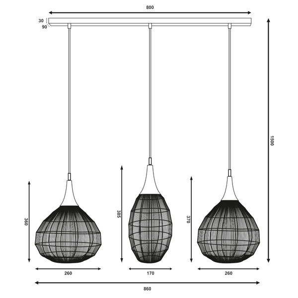 Lampa wisząca na listwie SORAYA 365400304 Trio druciana koszyk czarny złoty