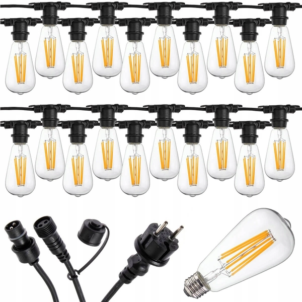 Ogrodowa iluminacja z żarówkami 20 LED 2,5m IP44 czarna ciepła