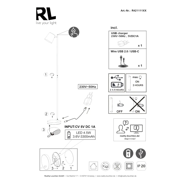 Lampa podłogowa BLAKE R42111166 LED 4,5W 3000K z regulacją beżowy