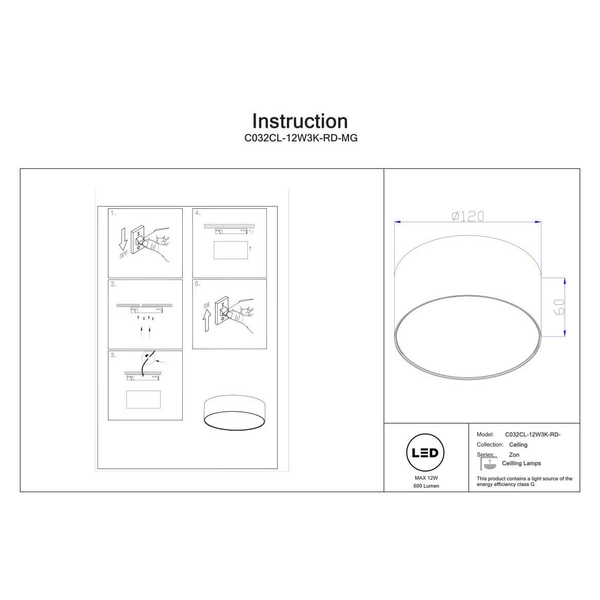 Lampa nasufitowa Zon C032CL-12W3K-RD-MG Maytoni LED 12W 3000K tuba złota