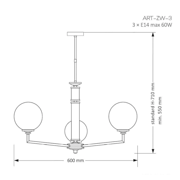 Potrójna lampa wisząca Artu Glass ART-ZW-3 (N) G szklana biała nikiel