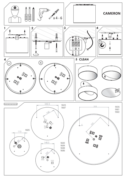 Natynkowa lampa abażurowa Cameron 9683 okrągły plafon do holu szary