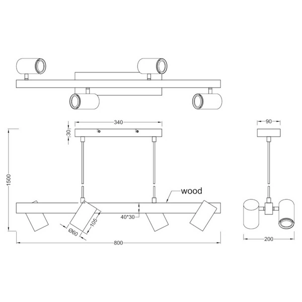 Lampa wisząca nad wsypę VANTOS DL432312490 Trio loftowa drewniana czarny