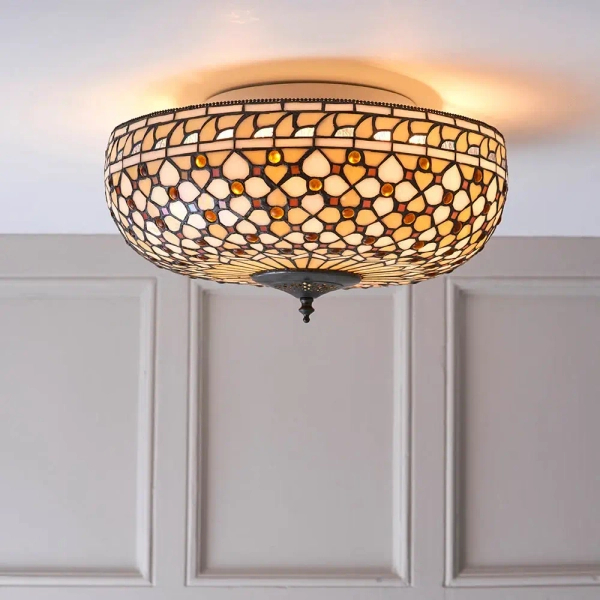 Lampa sufitowa tiffany Mille Feux 64276 dekoracyjna szklana brązowa beżowa