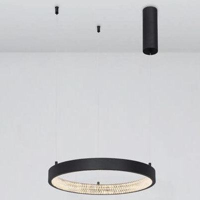 Glamour LAMPA wisząca MORON LE41722 Luces Exclusivas metalowa OPRAWA okrągy ZWIS LED 25W 3000K ring z krysztakami czarny