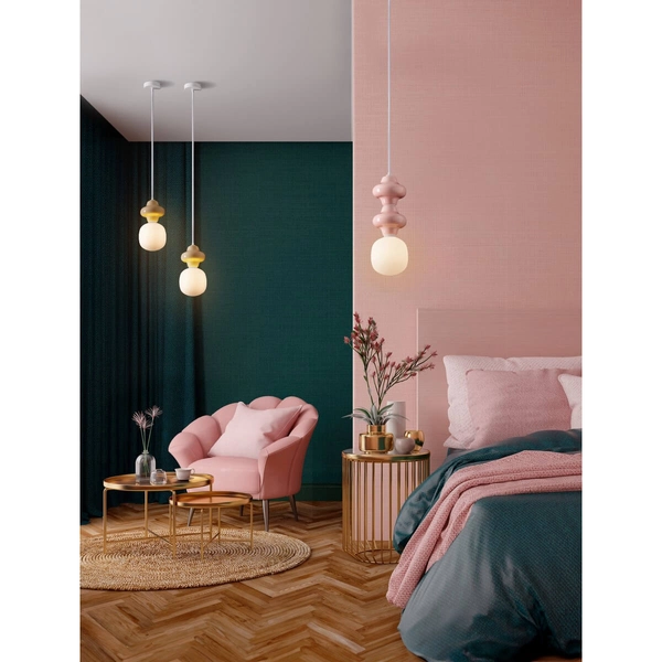 Dziecięca lampa wisząca VILROSA LE44553 szklana biała beżowa