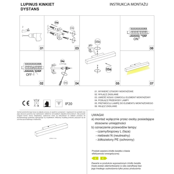 Prostokątny natynkowy kinkiet Lupinus 6115D15103-1 Elkim LED 56W 3000K liniowy czarny