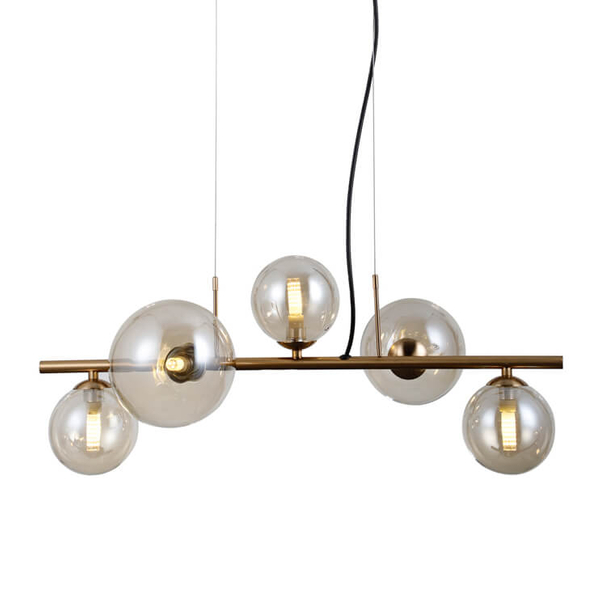 Szklana lampa wisząca Canello PND-406007-5-HBR Italux molekuły mosiądz miodowy