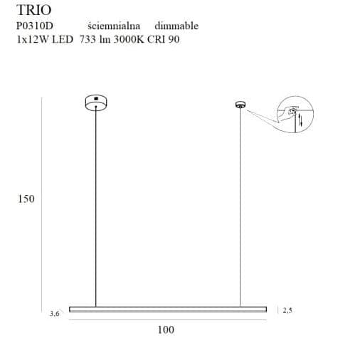 Jadalniana lampa wisząca TRIO P0310D Maxlight LED 12W 3000K ściemnialna czarna