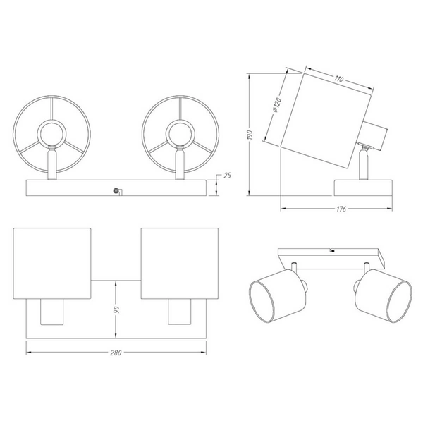 Czarny plafon do jadalni IKERIS DL079-80332 natynkowe tuby ruchome