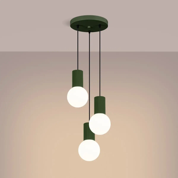 Jadalniana lampa wisząca HALO SL.1725 ryflowana kule białe oliwkowe