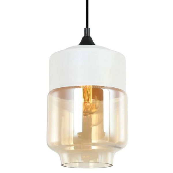 Wisząca LAMPA skandynawska MOLINA MDM-2377/1 W+AMB Italux szklana OPRAWA zwis biały bursztynowy