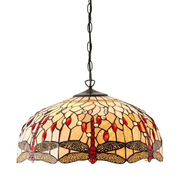 Szklana wisząca lampa nad stół Dragonfly 64079 na łańcuchu tiffany beżowa