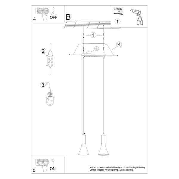 Podwójna stożkowa wisząca lampa Rea SL.1224 trójkątna szara