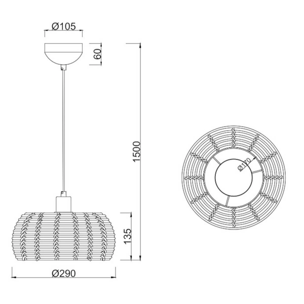 Zawieszana lampa INGA 312200136 Trio koszyk pleciona ratan brązowy
