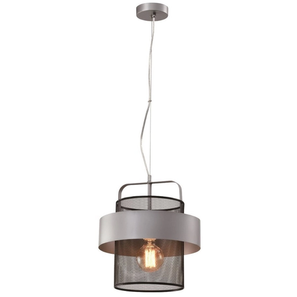 Wisząca lampa industrialna FIBA 31-78506 ażurowa tuba loft czarna srebrna