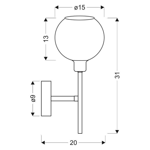 Szklana lampa ścienna RAUL 21-72191 klosz kula ball chrom biała