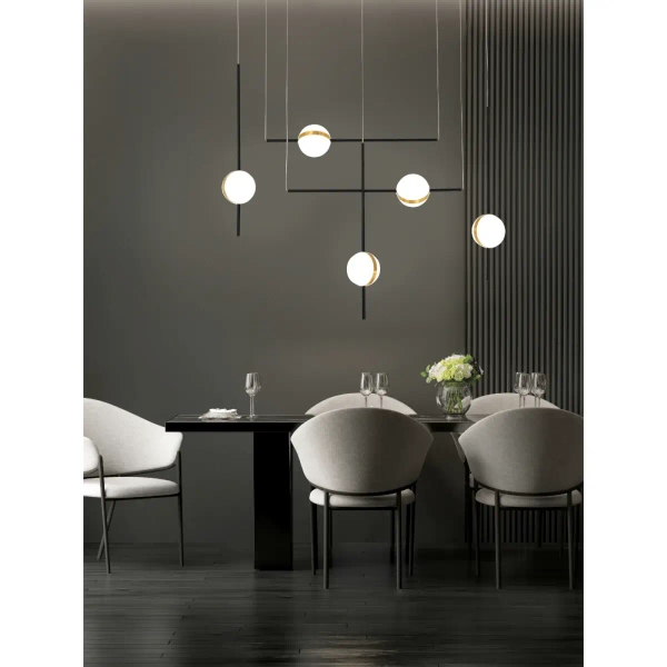 Designerska lampa wisząca 2001 linie kule do jadalni czarny