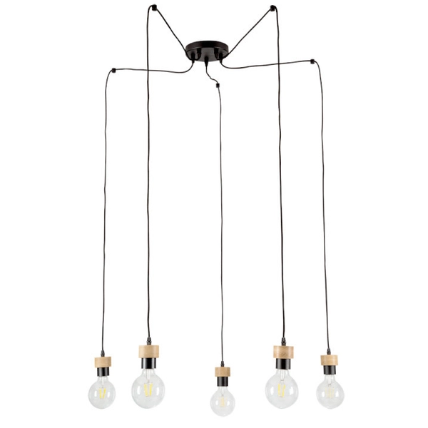 Lampa wisząca CLARTE 3491504 metalowa loftowy zwis pająk czarny drewno