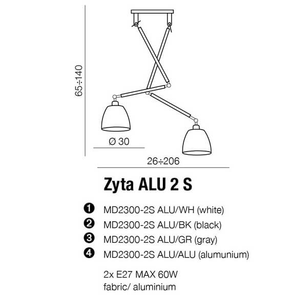 Regulowana lampa wisząca Zyta do sypialni aluminium szara