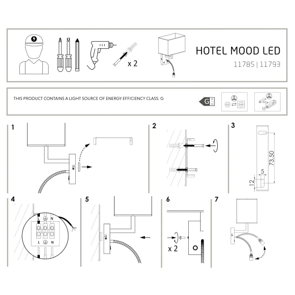 Abażurowa lampa ścienna HOTEL MOOD 11793 LED 2,2W 4000K szara chrom