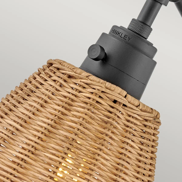 Naścienna lampa na wysięgniku Arti HK-ARTI-1W-BK-NR rattan drewniana czarna