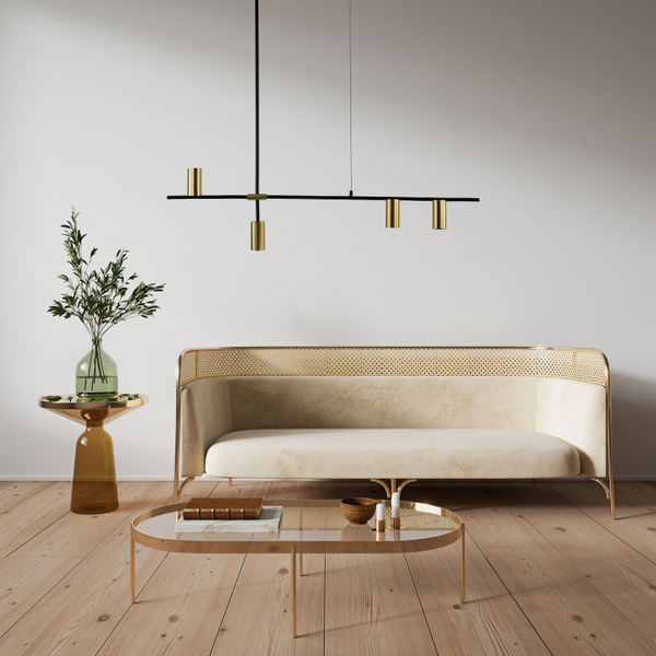 Wisząca lampa do sypialni ARIZONA LP-074/4PL BK/GD złote tuby na listwie zwis