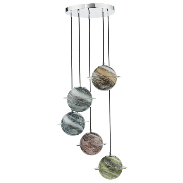 Molekułowa wisząca lampa Cygnus CYG0555 planety szklana beżowa chrom