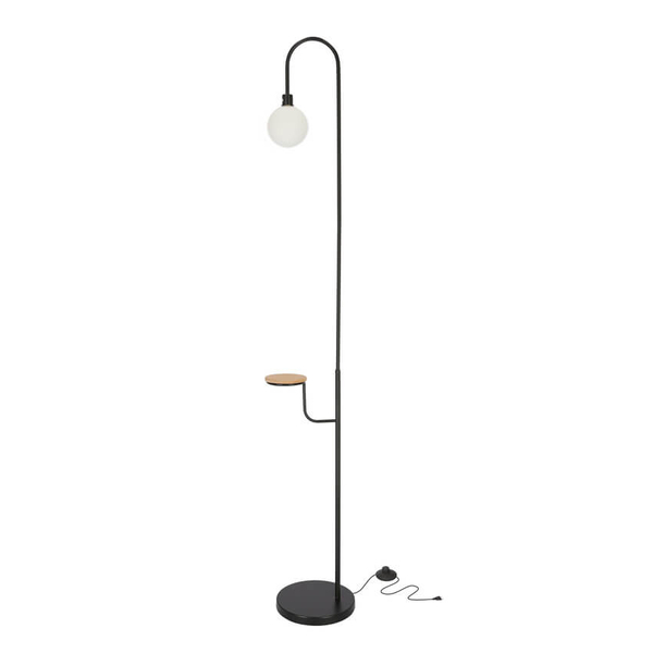 Czarna lampa podłogowa z półką Venity nowoczesna do salonu