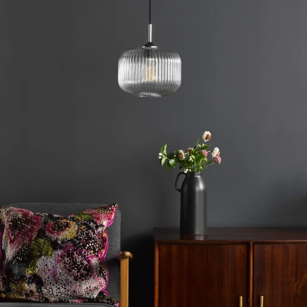 Regulowana wisząca lampa Demarius DEM0108 ryflowany szklany przezroczysty