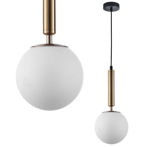Skandynawska LAMPA wisząca RAVENA PND-2324-1 GD+OPA Italux loftowy zwis szklana kula złota biała