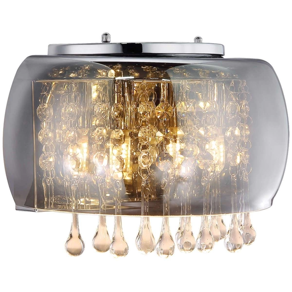 Ścienna LAMPA glamour KALLA 15809W Globo szklana OPRAWA kinkiet z kryształkami przezroczysty przydymiony chromowany