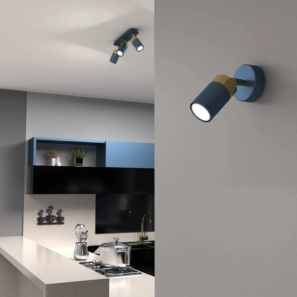 Metalowy kinkiet ruchomy Joker do sypialni niebieski złoty