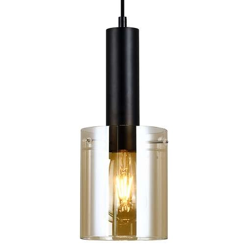 Skandynawska LAMPA wisząca SARDO PND-5581-1-BK+AMB Italux szklana OPRAWA loftowy ZWIS tuba okrągła bursztynowa czarna