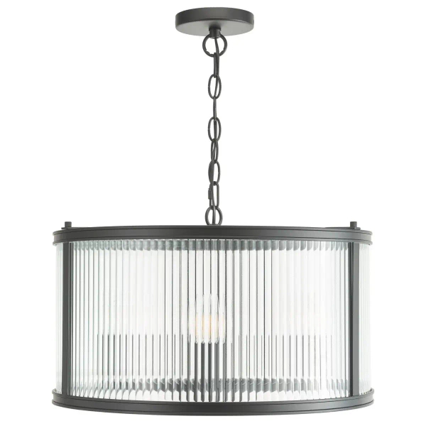 Ryflowana wisząca lampa Bianka BIA0322 do jadalni na łańcuchu czarny