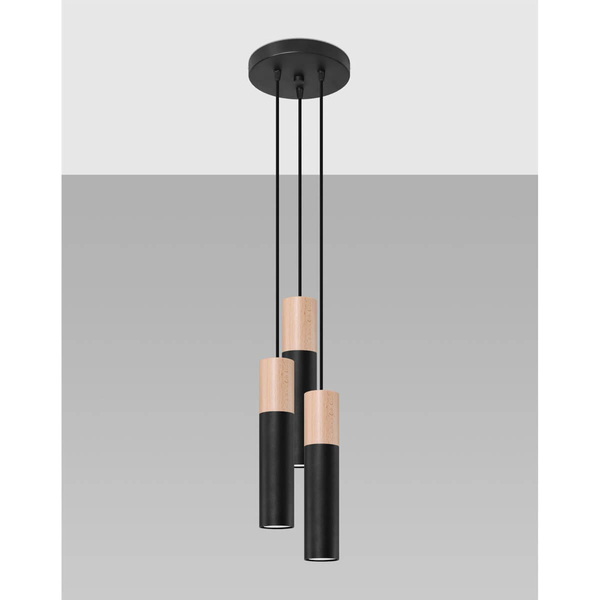 Skandynawska lampa wisząca SL.1014 do sypialni czarna drewno