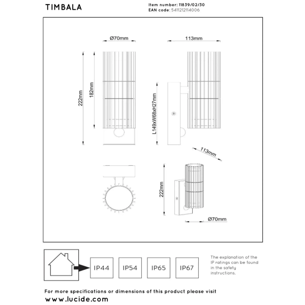 Ścienna lampa ogrodowa góra-dół Timbala 11839/02/30 cylindryczny IP44 czarny