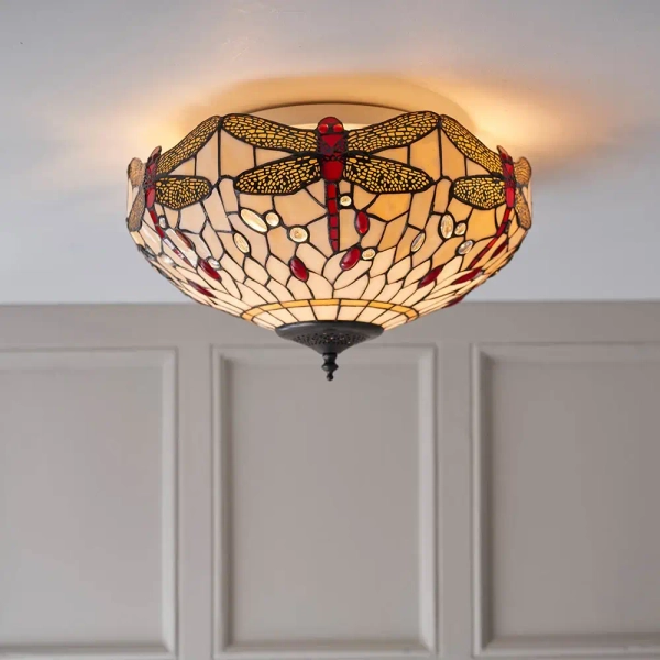 Sufitowa lampa tiffany Dragonfly 70723 witraż do jadalni beżowa kolorowa