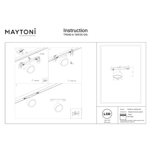 Magnetyczna lampa szynowa Rado TR040-4-18W3K-DS-BBS 18W 2700-6000 K mosiądz
