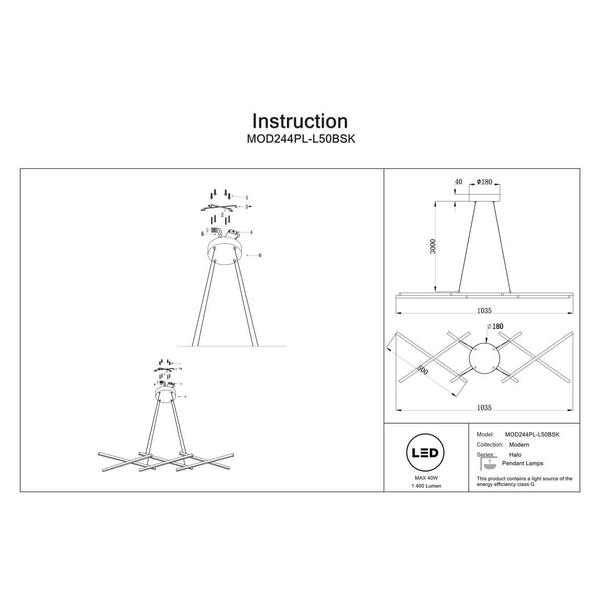Salonowa lampa wisząca Halo MOD244PL-L50BSK Maytoni LED 40W 4000K mosiądz