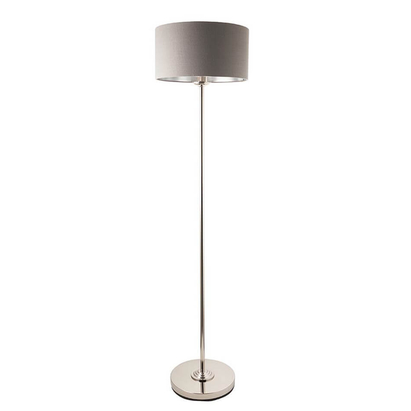 Salonowa lampa podłogowa Highclere 112570 z abażurem brązowa nikiel