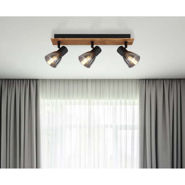 Nasufitowa lampa Claude 54307-3W drewno przydymiona