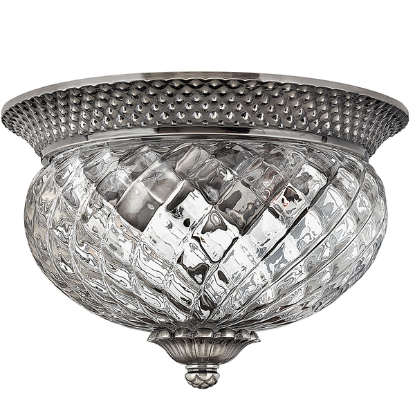 Sufitowa LAMPA antyczna Plantation  HK-PLANT-F-S-PL Elstead HINKLEY szklana OPRAWA plafon okrągły polerowany nikiel przezroczysty