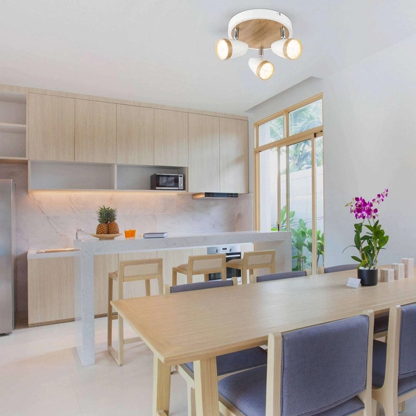 Plafon LAMPA sufitowa KAREN 5566 Rabalux okrągła OPRAWA skandynawska LED 12W 3000K regulowane reflektorki drewno białe