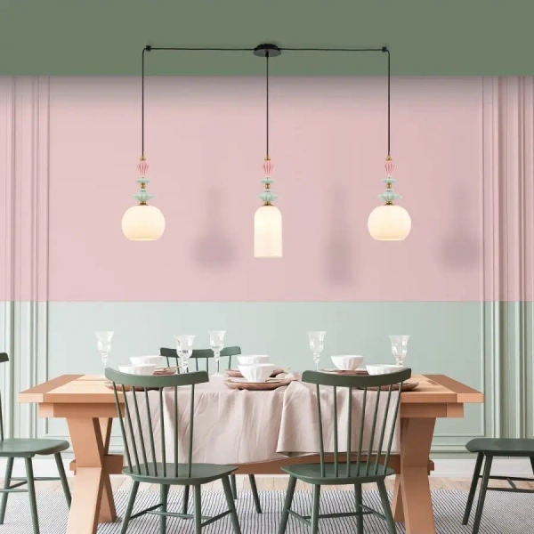 Liniowa wisząca lampa 22153 ceramiczna kule do salonu mosiądz czarny
