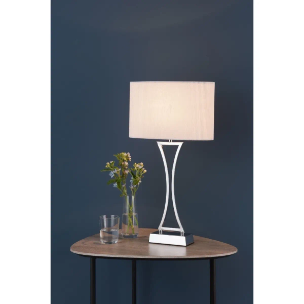 Nocna lampka na stolik Oporto OPO4150 tkaninowa chrom kremowa