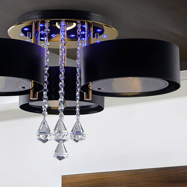 Glamour LAMPA sufitowa DRS8006/3 LED 180W TR BL Elem metalowa OPRAWA z pilotem kryształki złote czarne