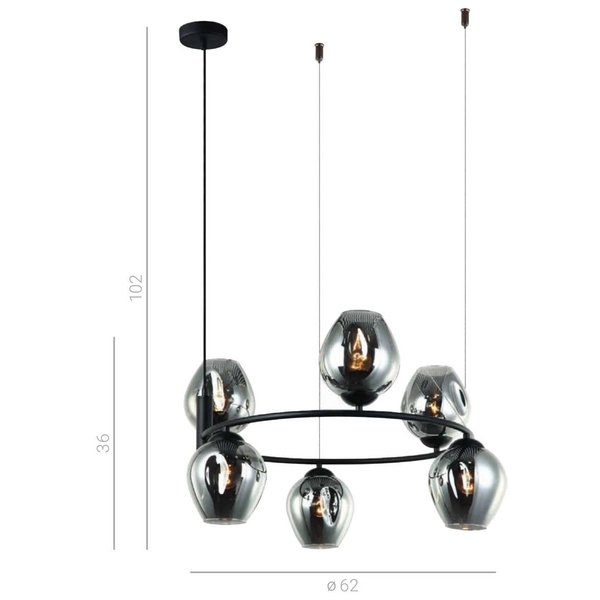 LAMPA wisząca ROXANE MDM-4045-6 BK+SG Italux industrialna OPRAWA okrągły zwis grafitowy